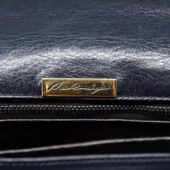 BALENCIAGA Shoulder Bag Leather Navy Gold Auth - Picture 14 of 16